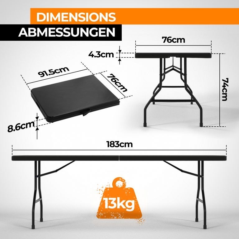 Jago Stół składany 183 cm dla 8 osób - czarny